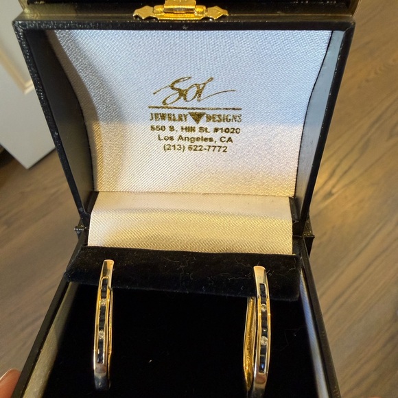 Gold sapphire & diamond oval hoop earrings